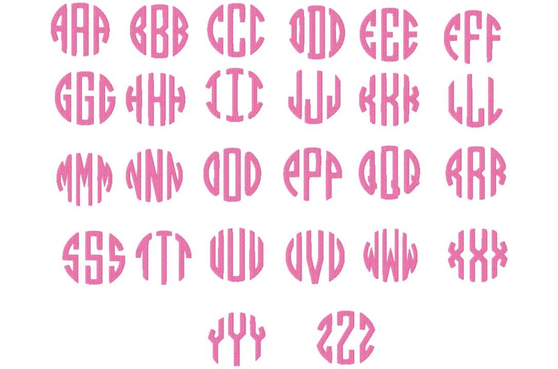 ROUND MONOGRAM Small Embroidery Monogram Font Design BX 1inch 1.5inch ...