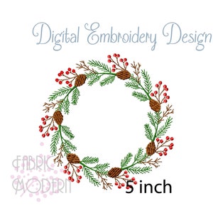 Winter Holly and Pine cone monogram wreath 5x7 hoop #1077-5