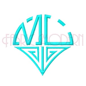Art Deco DOS LETRAS MONOGRAMA Bordado Fuente alfabeto Diseño con bordes 2 pulgadas de alto dos alfabetos completos izquierda y derecha #582