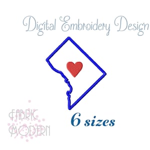 Washington DC Map Embroidery Design   applique' in multiple sizes  I Heart DC