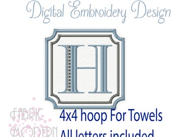 COMPLETE Towel and Plush Fabric Square monogram Embroidery Design 4x4 hoop  #1149-4