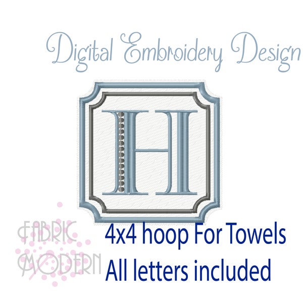 COMPLETE Towel and Plush Fabric Square monogram Embroidery Design 4x4 hoop  #1149-4