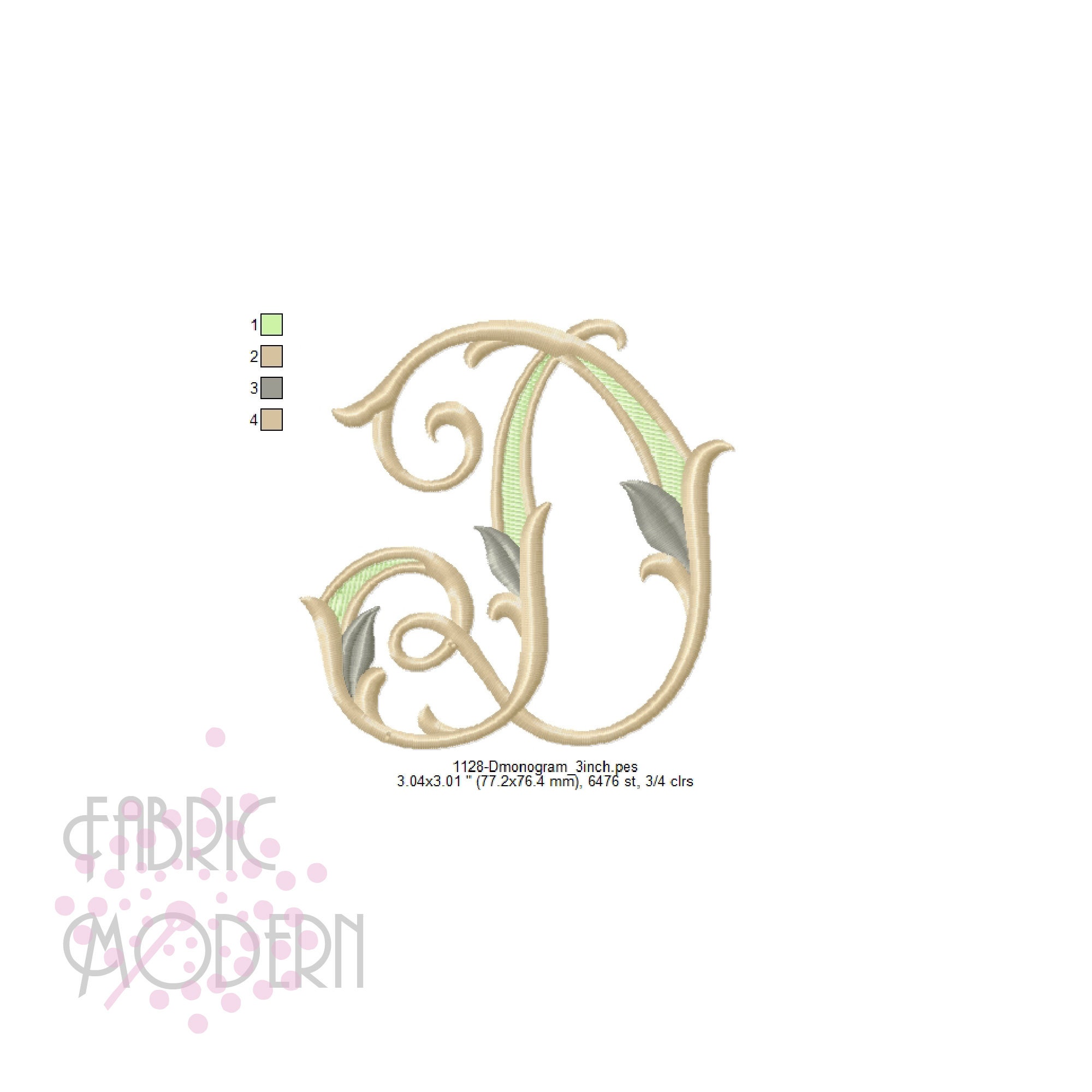 Letter d monogram embroidery design large vintage single  etsy