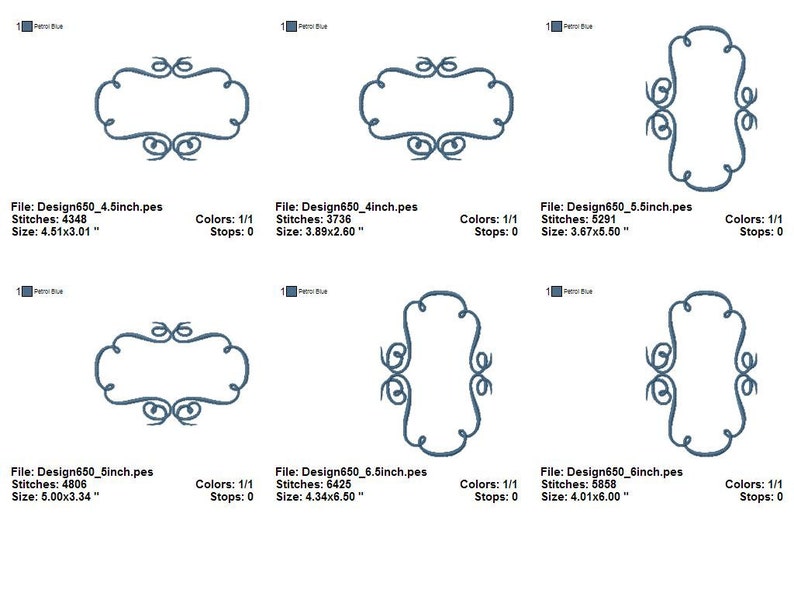 MONOGRAM NAME FRAME Machine Embroidery Design flourish border multiple sizes #650