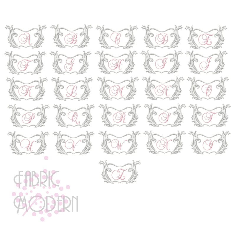 Elegant MONOGRAM design for towels complete alphabet and frame 5x7hoop #1143