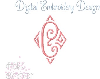Vintage style Diamond Monogram font Embroidery Design 2 inch #1059
