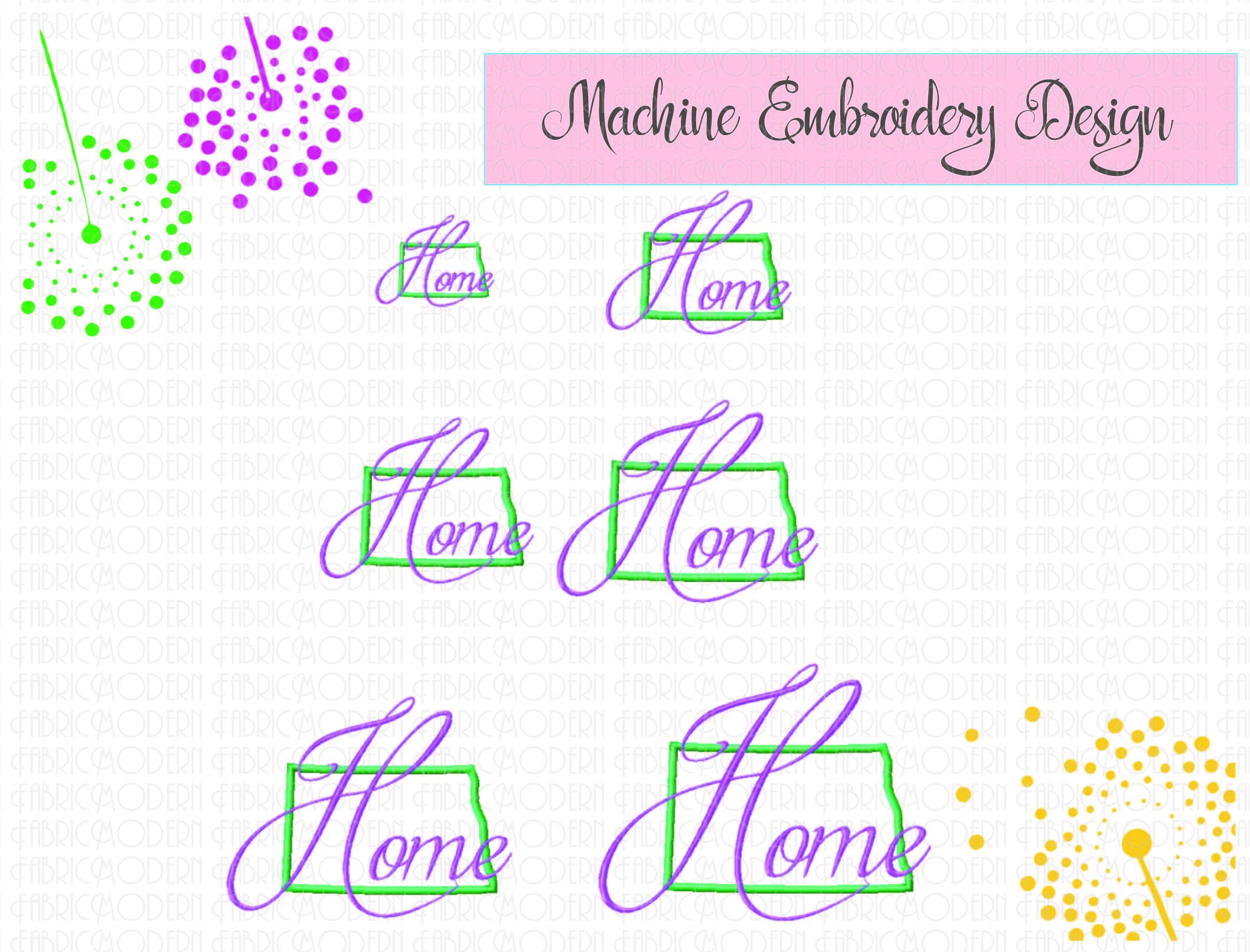 North Dakota Map HOME Embroidery Design Applique' 6 Sizes Etsy