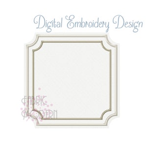 Può includere: Un disegno di ricamo digitale di una cornice quadrata bianca con un doppio bordo beige e grigio.