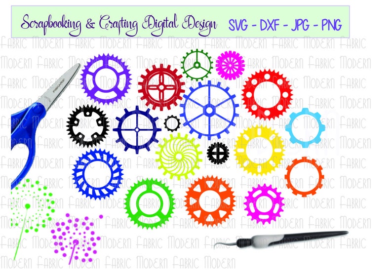 May include: A set of 13 colorful gear shapes, perfect for crafting projects. The gears are in various sizes and colors, including red, blue, green, yellow, and pink.