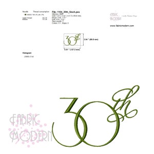 30th Fancy Script Embroidery Design 1104 image 5