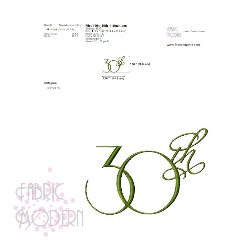 30th Fancy Script Embroidery Design 1104 image 4