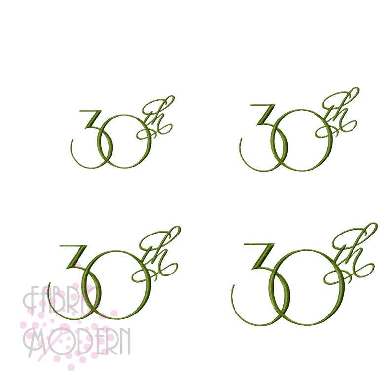 30th Fancy Script Embroidery Design 1104 image 2