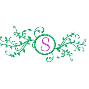 vine monogram Frame round Machine Embroidery Design foliage leaves ornamental flourish for circle monogram  #350