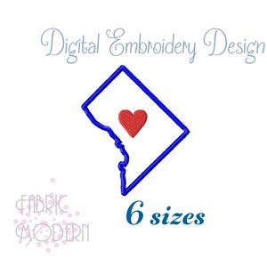 ""Washington DC Map Embroidery Design Applikation"" in mehreren Größen ""I Heart DC"""