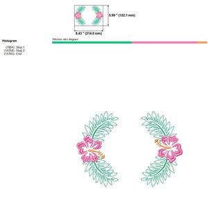 ハイビスカスの花のモノグラム刺繍デザイン：トロピカルリースボーダー（即時ダウンロード） 画像 5
