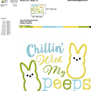 Diseño de bordado "Relajándome con mis Peeps" Diseño de conejito de Pascua Diseño de aplique de mameluco de vacaciones #827 imagen 4