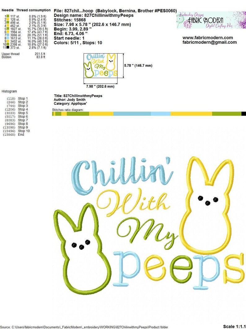 Diseño de bordado "Relajándome con mis Peeps" Diseño de conejito de Pascua Diseño de aplique de mameluco de vacaciones #827 imagen 4