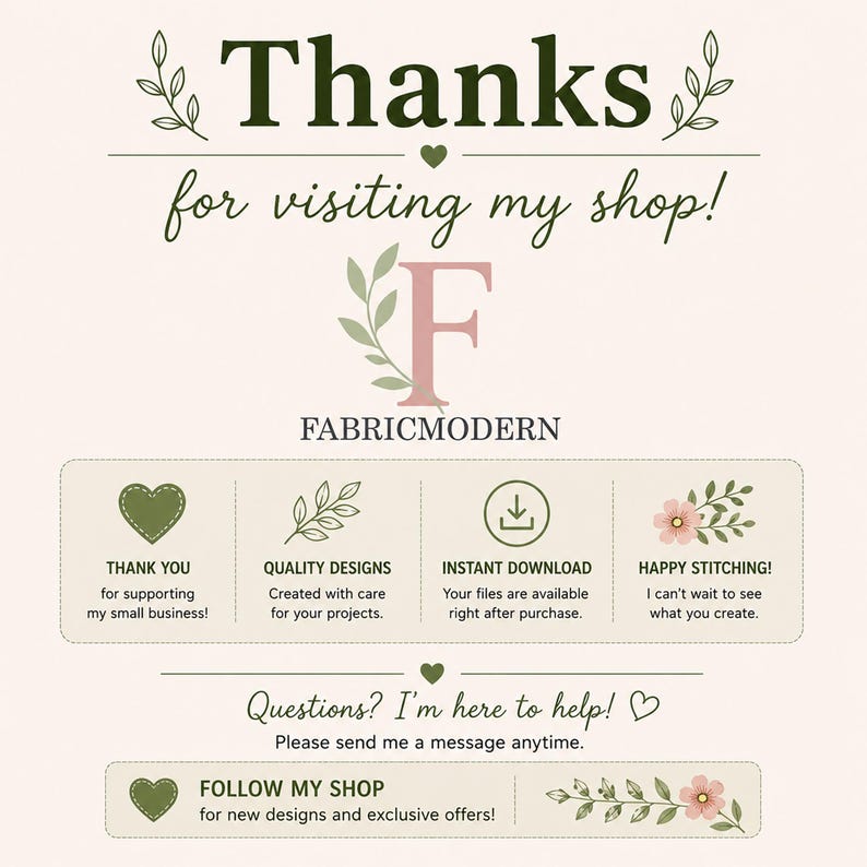 The image is a thank you message from a small business owner to their customers, expressing gratitude for their support and providing information about the products and services offered.