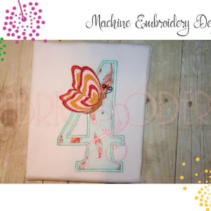 applique&#39; numbers, BUTTERFLY NUMBERS, machine Embroidery Design, 0 through 9, 5x7 hoop applique&#39; Birthday Numbers #780