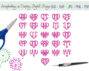 Heart shaped monogram SVG font Alphabet  SVG font heart monogram Silhouette design  Cricut  svg  dxf  png  jpg  #C837