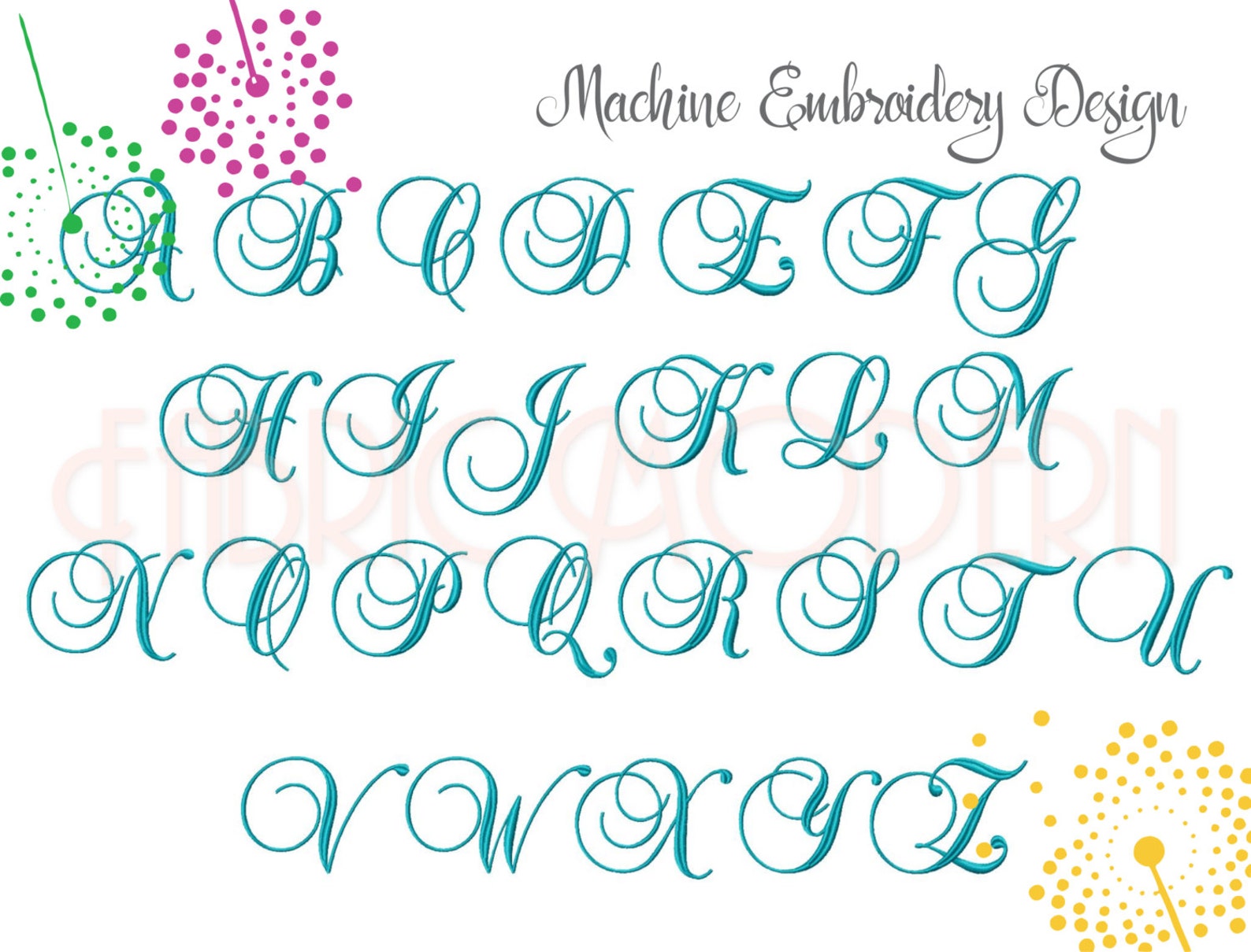 FANCY SCRIPT MONOGRAM Font Embroidery Design 2 Inch and 3 Inch - Etsy UK