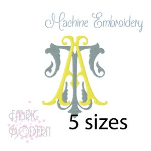 AT TA intertwined double MONOGRAM Embroidery Design Antique two letter design