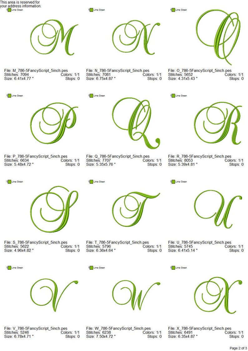 Fancy Script Monogram Embroidery Font (5 Inch) (BX Included) - Etsy