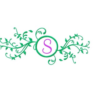 vine monogram Frame round Machine Embroidery Design foliage leaves ornamental flourish for circle monogram  #350