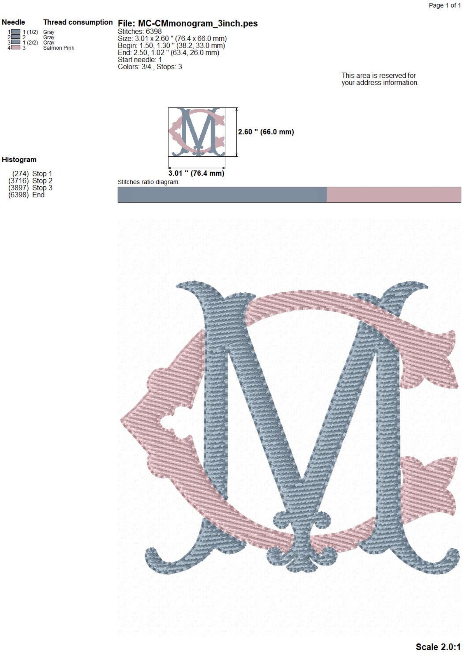 CM MC Double MONOGRAM Embroidery Design Antique Two Letter Design - Etsy