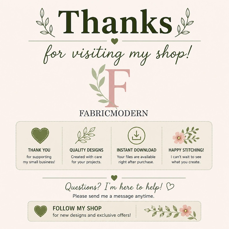 The image is a thank you message from a small business owner to their customers, expressing gratitude for their support and providing information about the products and services offered.