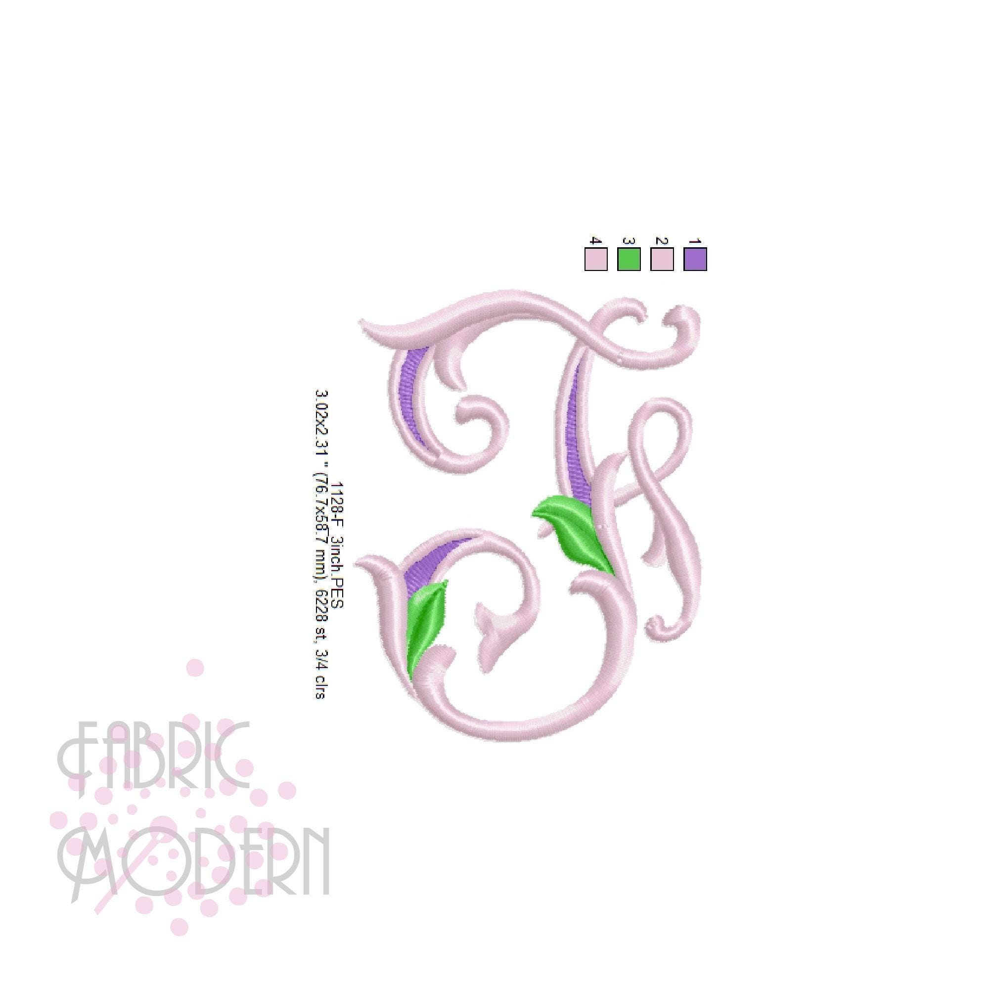 Letter F MONOGRAM Embroidery Design Large Vintage Single #1128-F