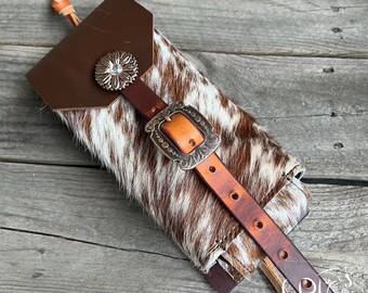 Cowhide Bottle Holder with Sunflower Concho | Saddle Bag | Western Horse Tack | Leather | Saddle Accessories