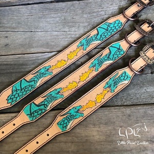 Teal Dragon Dog Collars | Tooled Leather | Leather Collar | Dog Gear | Dog Accessories | Dog Gift