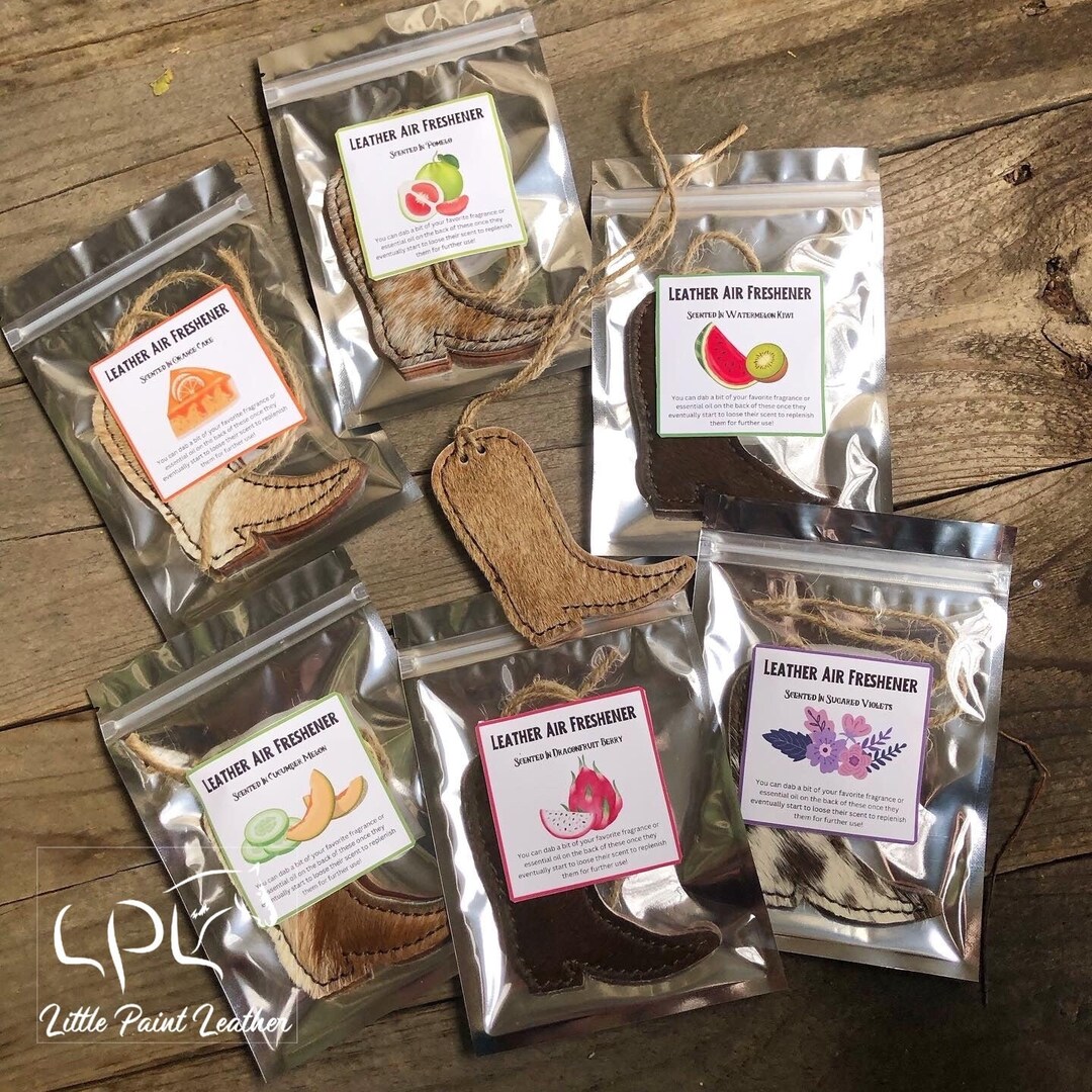 Leather Air Freshener Cowboy Boot Air Freshie Western Cowhide Orange