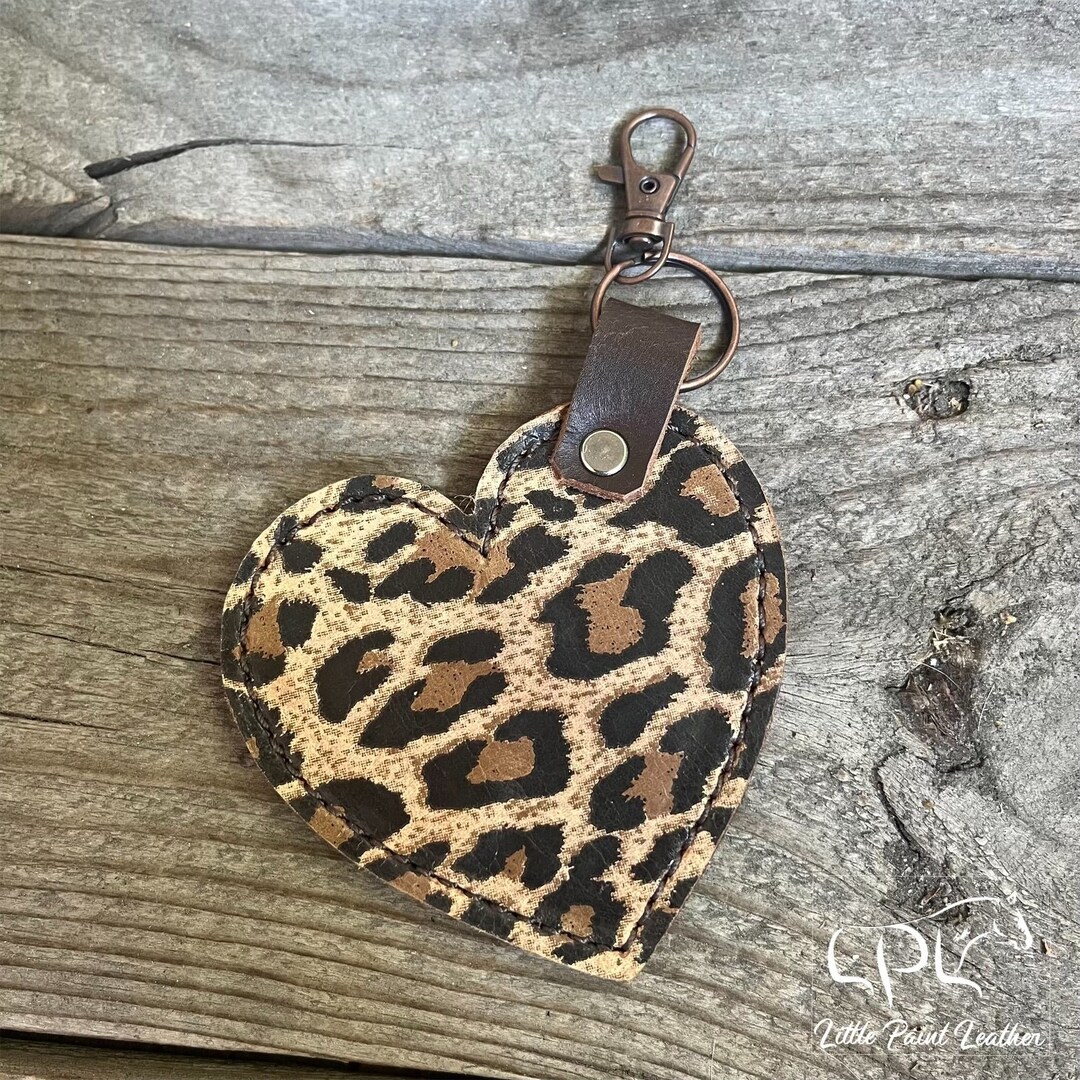 Leopard Print Heart Keychain Leather Keychain Leather Accessories ...