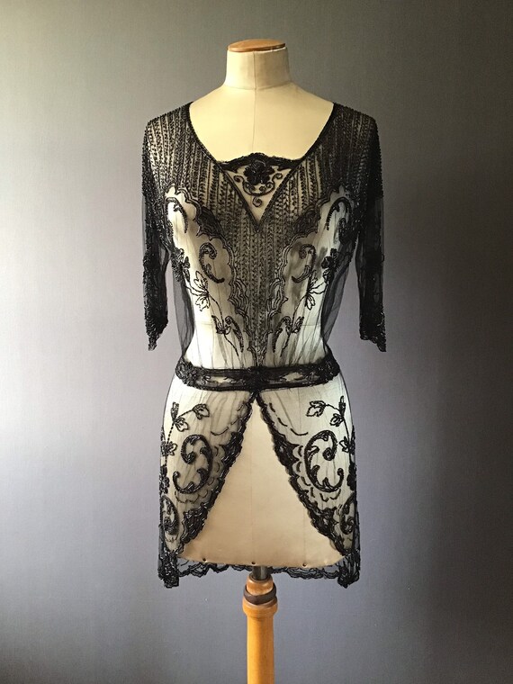 1910s beaded tulle evening over dress, Edwardian d