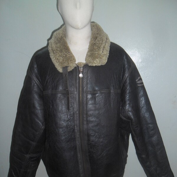 PALL MALL Air Cruiser Heavy Sheepskin & Sheep Wool Flying Leather Jacket Made in England , Size 2XL ,  Excellent Condition