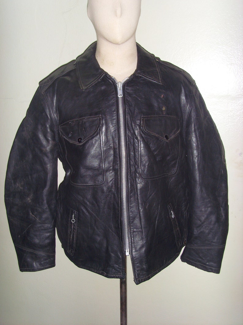 50 S Vintage Schott Perfecto Steerhide Leather Jacket Size 44 Model 602 Police Made In Usa Excellent Condition