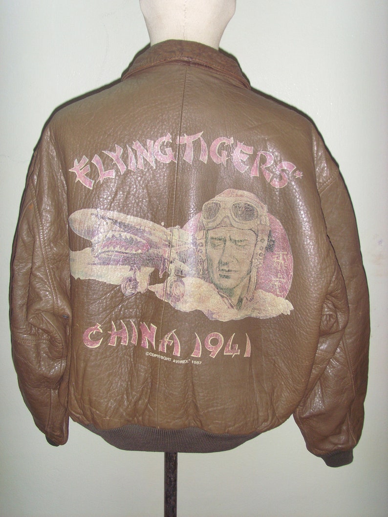 Vintage Avirex Limited Flying Leather Jacket Type A 2 Art Nose Tigers In Back Color Brown 80 S Size L Excellent Condition