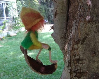 Needle felted elf mobile. Waldorf inspired boys room decoration