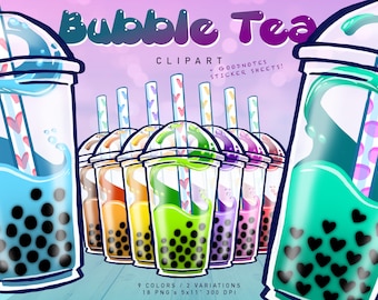 DIGITAL Bubble Tea Stickers / Clipart for Goodnotes or other uses - High resolution included - Cute stickers for bubble tea boba food lovers