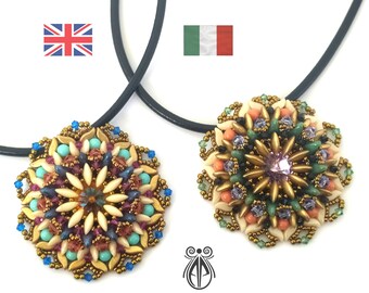 PDF DIY pattern | PDF photo tutorial in Italian and English of the "Dhalia" pendant with Mobyduo, Stormduo, Kite. Bead weaving