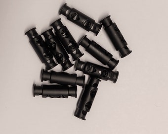 Metal Cordlock, Double hole, Double plunger  - Black - 10 pack