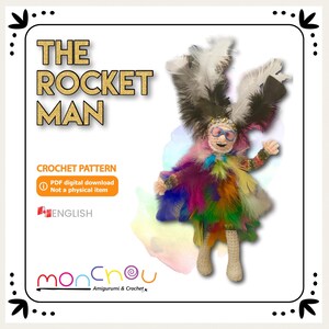 Puede incluir: Patrón de crochet para un amigurumi de hombre cohete colorido y emplumado. El patrón es una descarga digital PDF, no un artículo físico. El patrón está disponible en inglés.