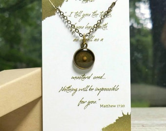 Mustard seed necklace,  Mustard Seed, Mustard Seed Faith,  Mustard Seed Charm Necklace, Inspirational jewelry, Encouragement, confirmation
