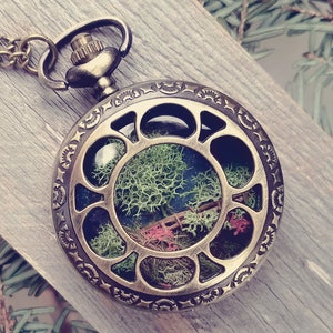 23rd Psalm Pocket Watch Terrarium Necklace by Boomdyada. He makes me lie down in green pastures. Hand crafted miniature landscape diorama. image 8