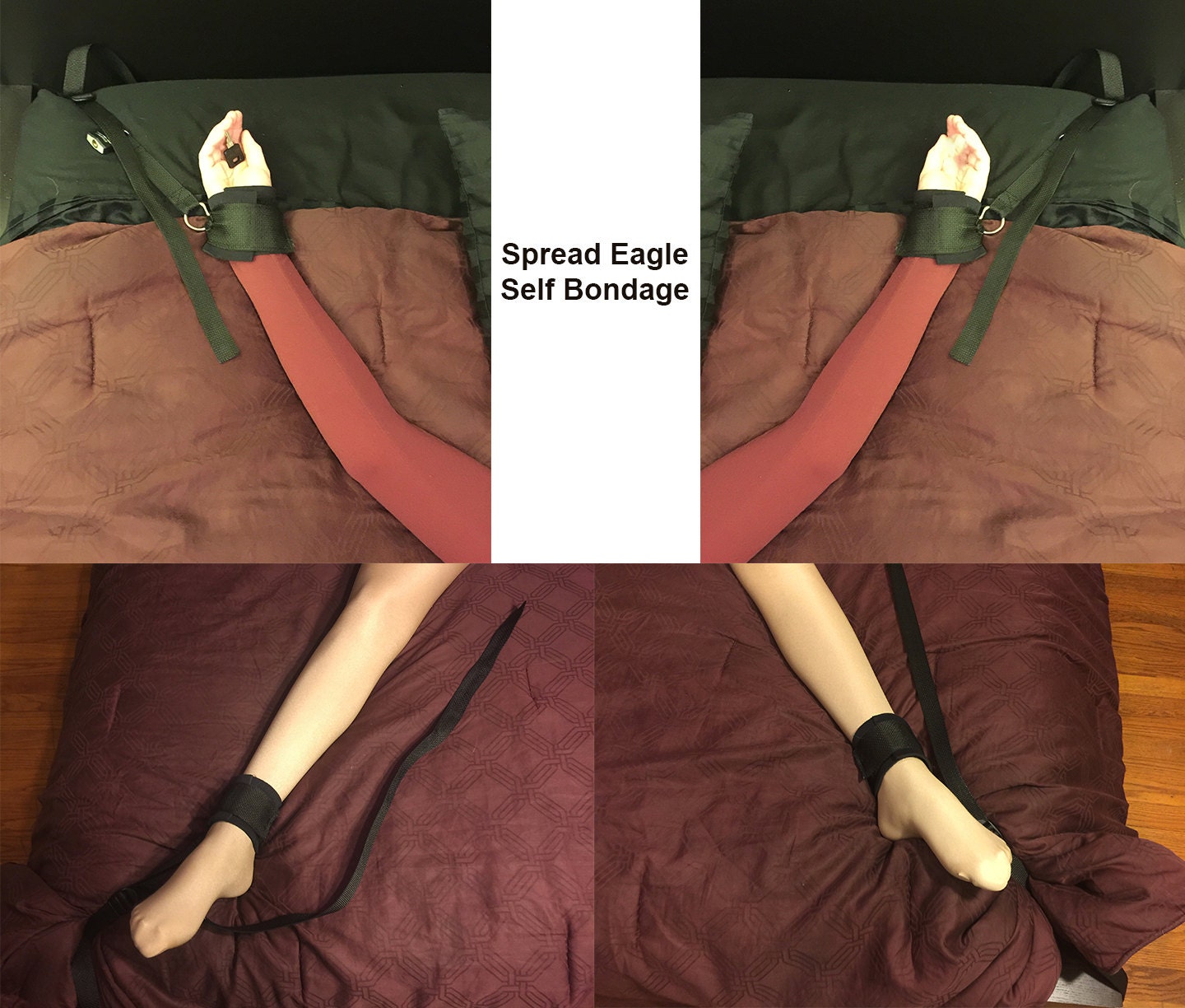 Self Bondage Spread Eagle Cuffs neoprene and Webbing Cuffs photo