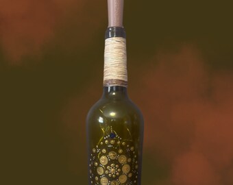 Hand Painted Wine Bottle with Fairy Lights. Beautiful home decor, makes a great gift