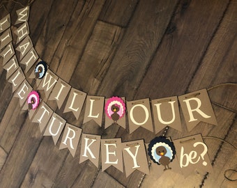 Turkey Gender Reveal Banner, Gender Reveal Banner, What Will Our Little Turkey Be, Fall Gender Reveal Banner, Thanksgiving Reveal Banner