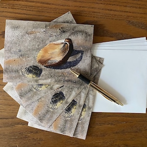 Papelería de conchas marinas, regalo amante de las conchas marinas, tarjetas de notas de playa, postales de playa, papelería de conchas, pintura de conchas marinas, papelería de playa